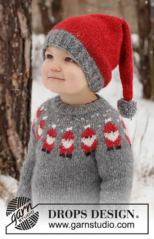 Mütze Weihnachtsmann für Kinder (Strickset)