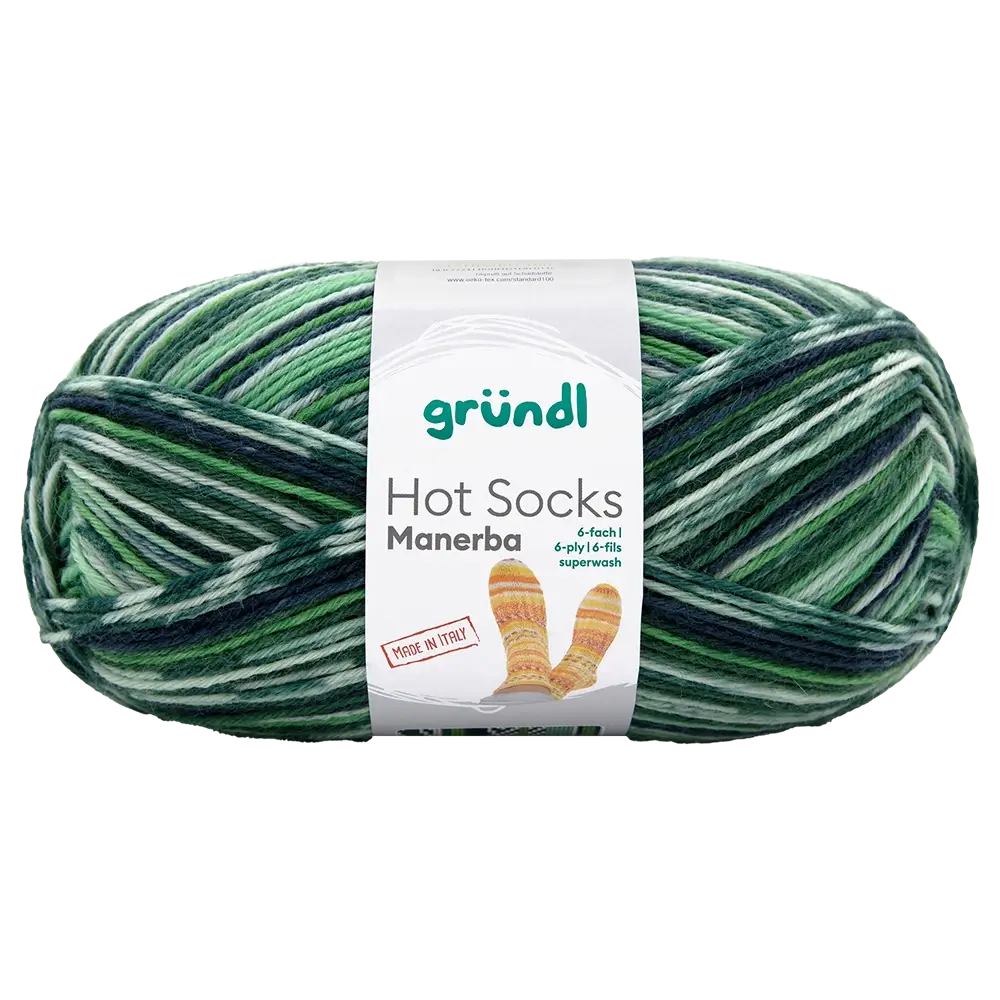 #Farbe_Gründl Hot Socks Manerba 6-fach | 02 Hellgrün-Tannengrün-Nachtblau-Natur