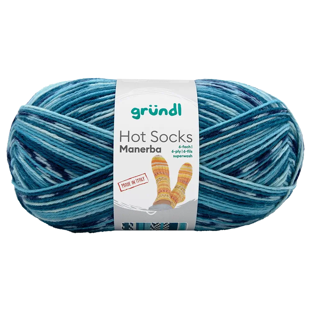 #Farbe_Gründl Hot Socks Manerba 6-fach | 08 Petrolblau-Gletscherblau-Natur