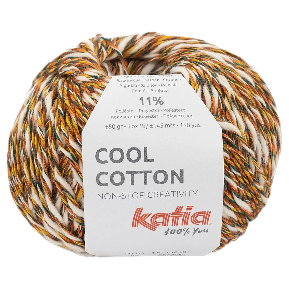 #Farbe_Katia Cool Cotton | 83 Dunkelorange-Grünblau-Tieforange-Gelb