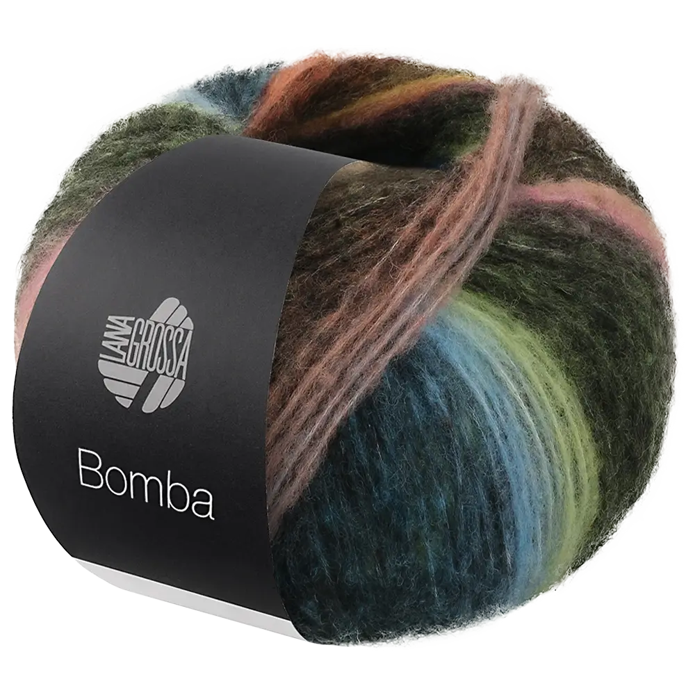 #Farbe_Lana Grossa Bomba | 07 Pfirsich/Weiß-/Hell-/Dunkelgrün/Graupetrol/-braun/Türkisblau