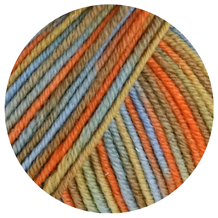 #Farbe_Lana Grossa Cool Wool Print | 834 Orange/Ocker/Nougat/Seegrün/Graublau