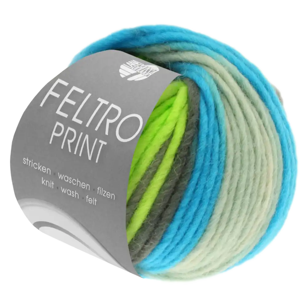 #Farbe_Lana Grossa Feltro Print | 336 Türkisblau/Giftgrün/Schiefer/Hellgrau