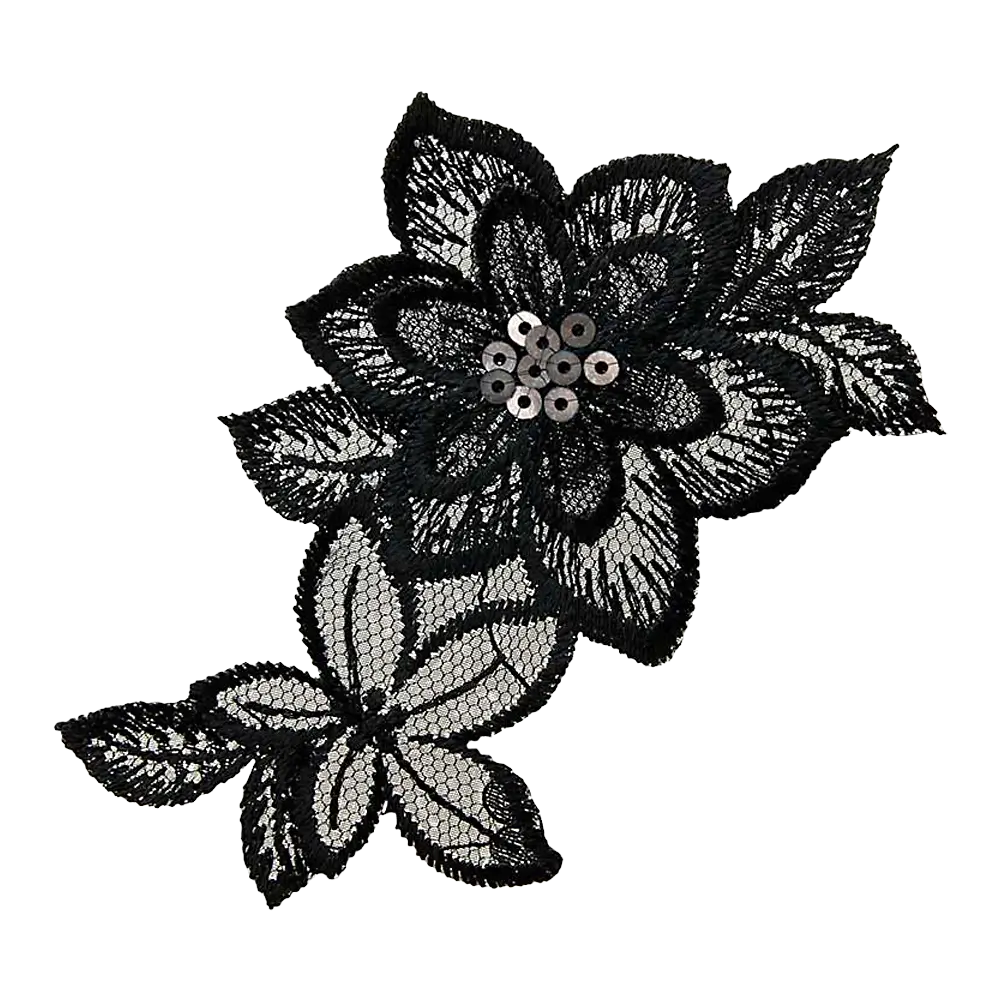 #Farbe_Applikation | Blumenornament Schwarz 14475