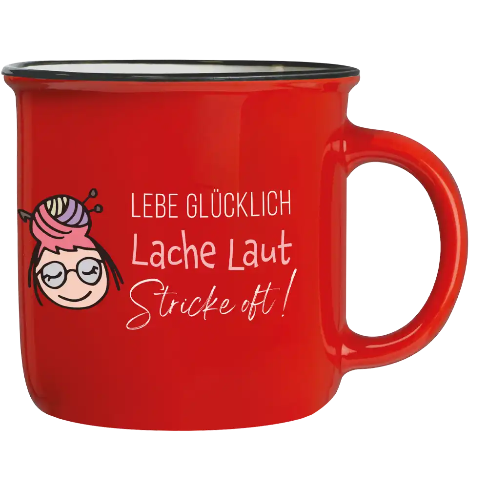 Tasse Frida #11: Lebe glücklich ~ Lache laut ~ Stricke oft!