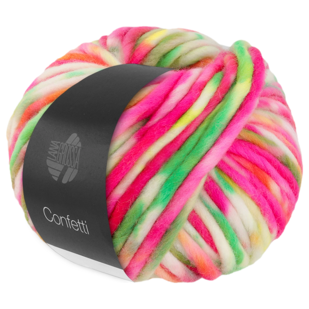 #Farbe_Lana Grossa Confetti | 03 Weiß/Neonpink/Gelb/Neongrün/Neonorange/Jade