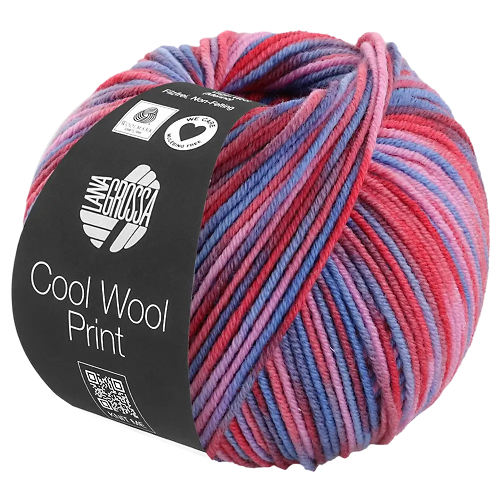 #Farbe_Lana Grossa Cool Wool Print | 836 Tomate/Fliederrosa/Tauben-/Veilchenblau/Wein-/Dunkelrot