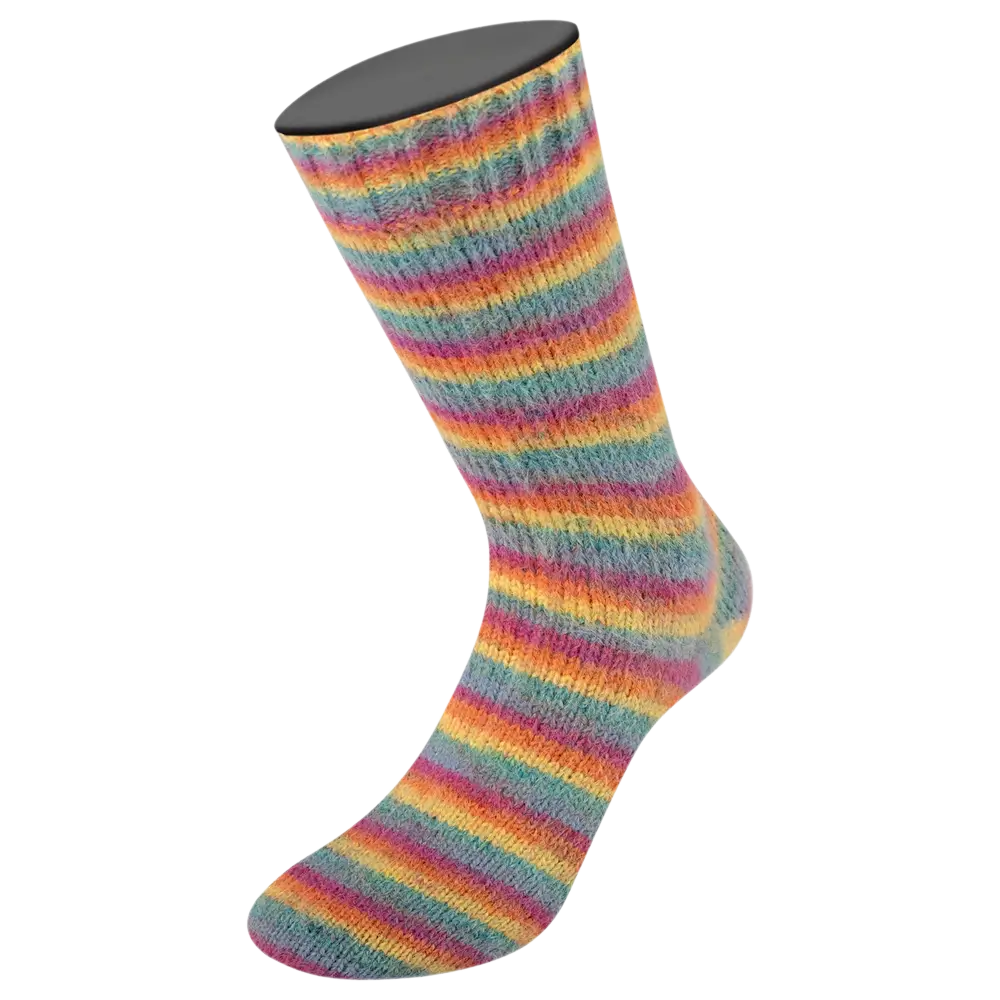 #Farbe_Lana Grossa Cosy Socks | 1510 Petrol/Rauchblau/Fuchsia/Orange/Gelb