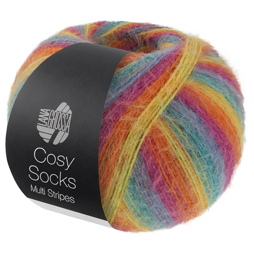 #Farbe_Lana Grossa Cosy Socks | 1510 Petrol/Rauchblau/Fuchsia/Orange/Gelb