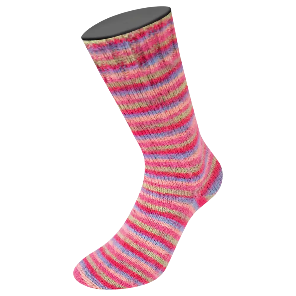 #Farbe_Lana Grossa Cosy Socks | 152 Tulpenrot/Veilchenblau/Lachsrosa/Pink/Hellgrün