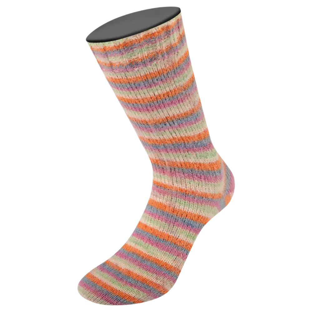 #Farbe_Lana Grossa Cosy Socks | 154 Dunkelgrau/Graublau/Fuchsia/Lichtgrün/Creme/Orange