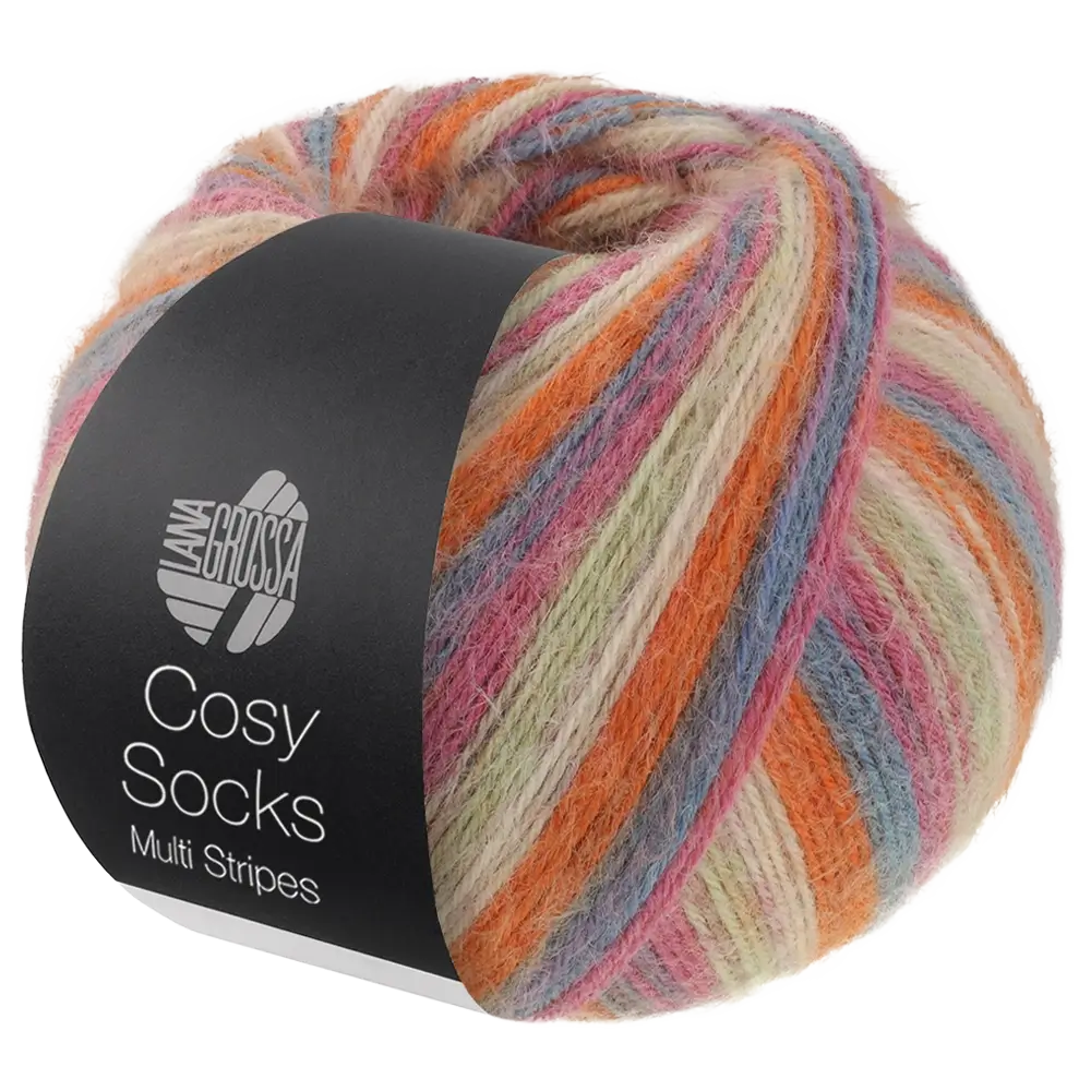 #Farbe_Lana Grossa Cosy Socks | 154 Dunkelgrau/Graublau/Fuchsia/Lichtgrün/Creme/Orange