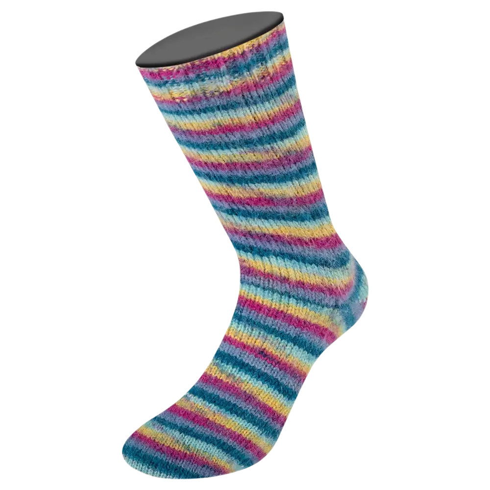 #Farbe_Lana Grossa Cosy Socks | 155 Dunkelpetrol/Helltürkis/Gelb/Orchidee/Grauviolett