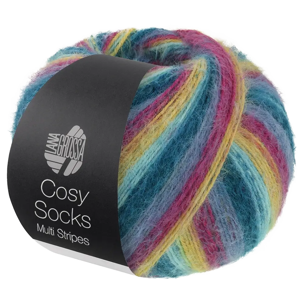 #Farbe_Lana Grossa Cosy Socks | 155 Dunkelpetrol/Helltürkis/Gelb/Orchidee/Grauviolett