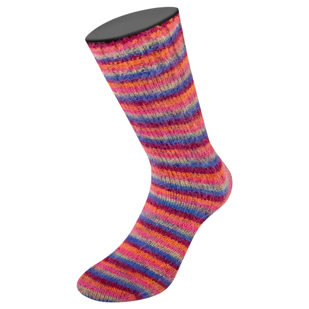 #Farbe_Lana Grossa Cosy Socks | 156 Blauviolett/Weinrot/Kürbis/Pink/Graugrün