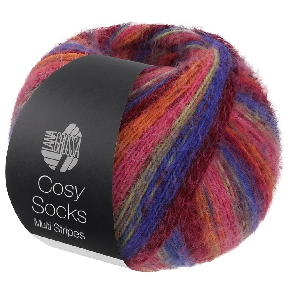 #Farbe_Lana Grossa Cosy Socks | 156 Blauviolett/Weinrot/Kürbis/Pink/Graugrün