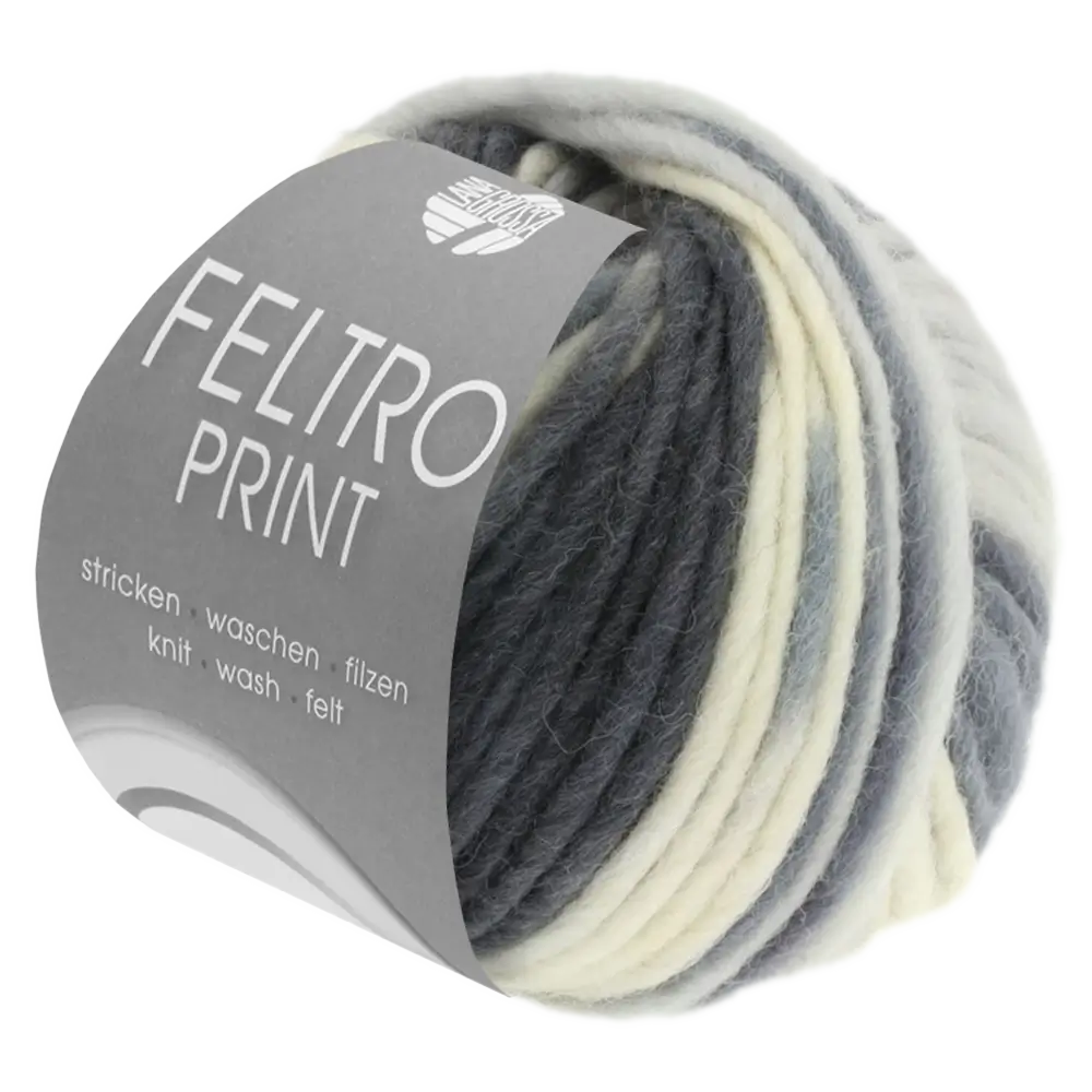 #Farbe_Lana Grossa Feltro Print | 331 Rohweiß/Silbergrau/Mittelgrau/Dunkelgrau