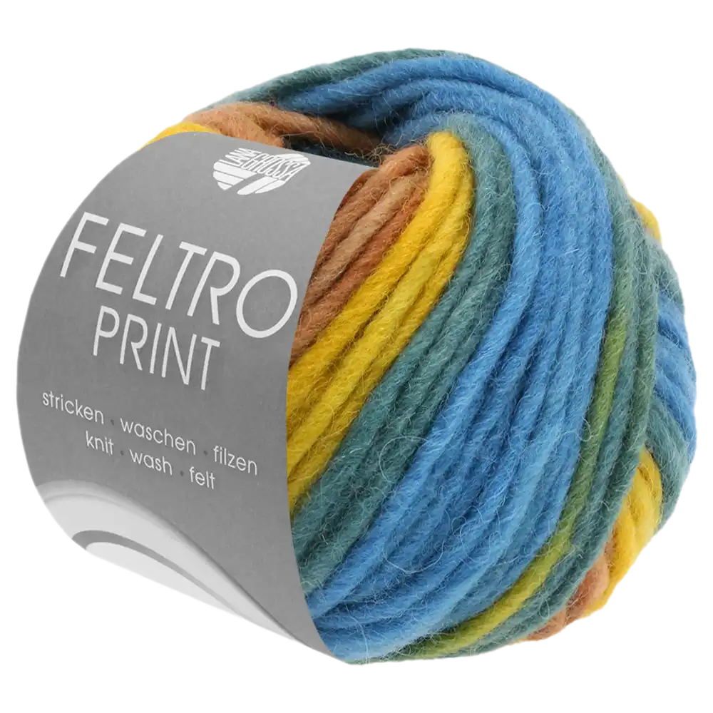 #Farbe_Lana Grossa Feltro Print | 386 Senf/Saharabraun/Petrol/Marine