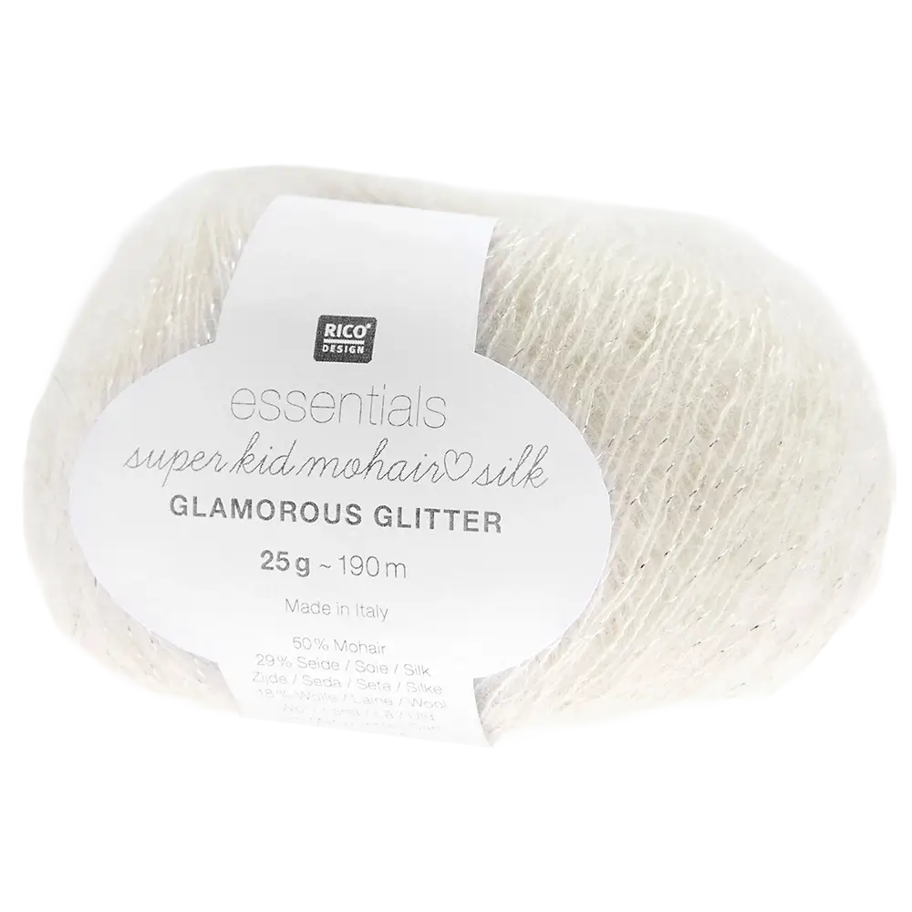 #Farbe_Rico Design Essentials Super Kid Mohair Loves Silk Glamorous Glitter | 001 Creme