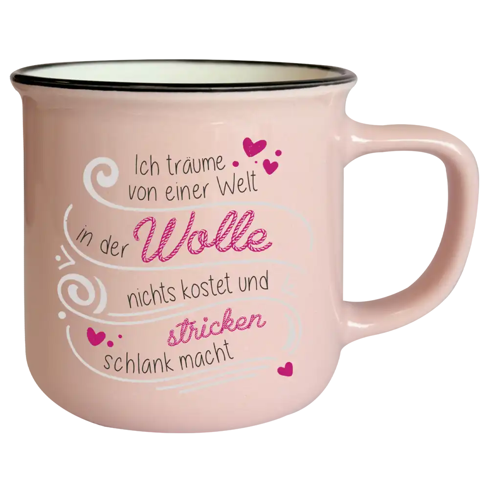 Tasse T165: Ich träume von einer Welt, in der Wolle nichts kostet und stricken schlank macht