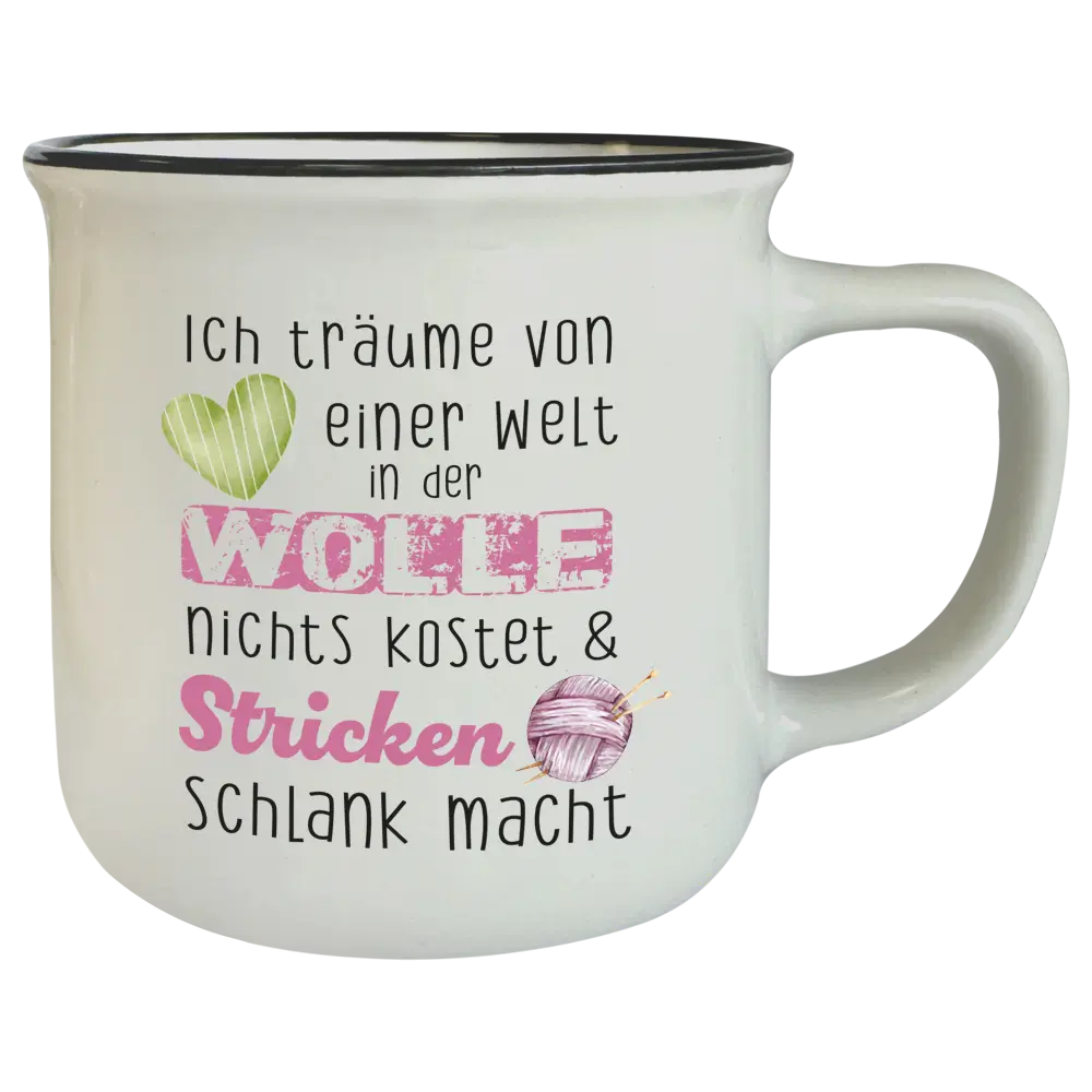 Tasse T97: Ich träume von einer Welt, in der Wolle nichts kostet und stricken schlank macht